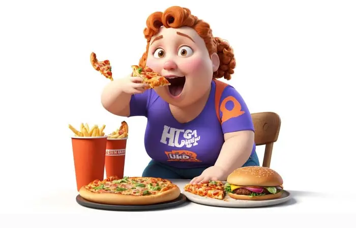 Girl Eating Fast Food 3D Picture Graphic Illustration